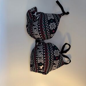 Victoria's Secret Pink Christmas Holiday Print Bra Push Up 34C